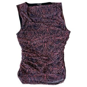 Cable & Gauge Floral Sheer Blouse Draped Cowl Neck Ruched Sleeveless Size Medium